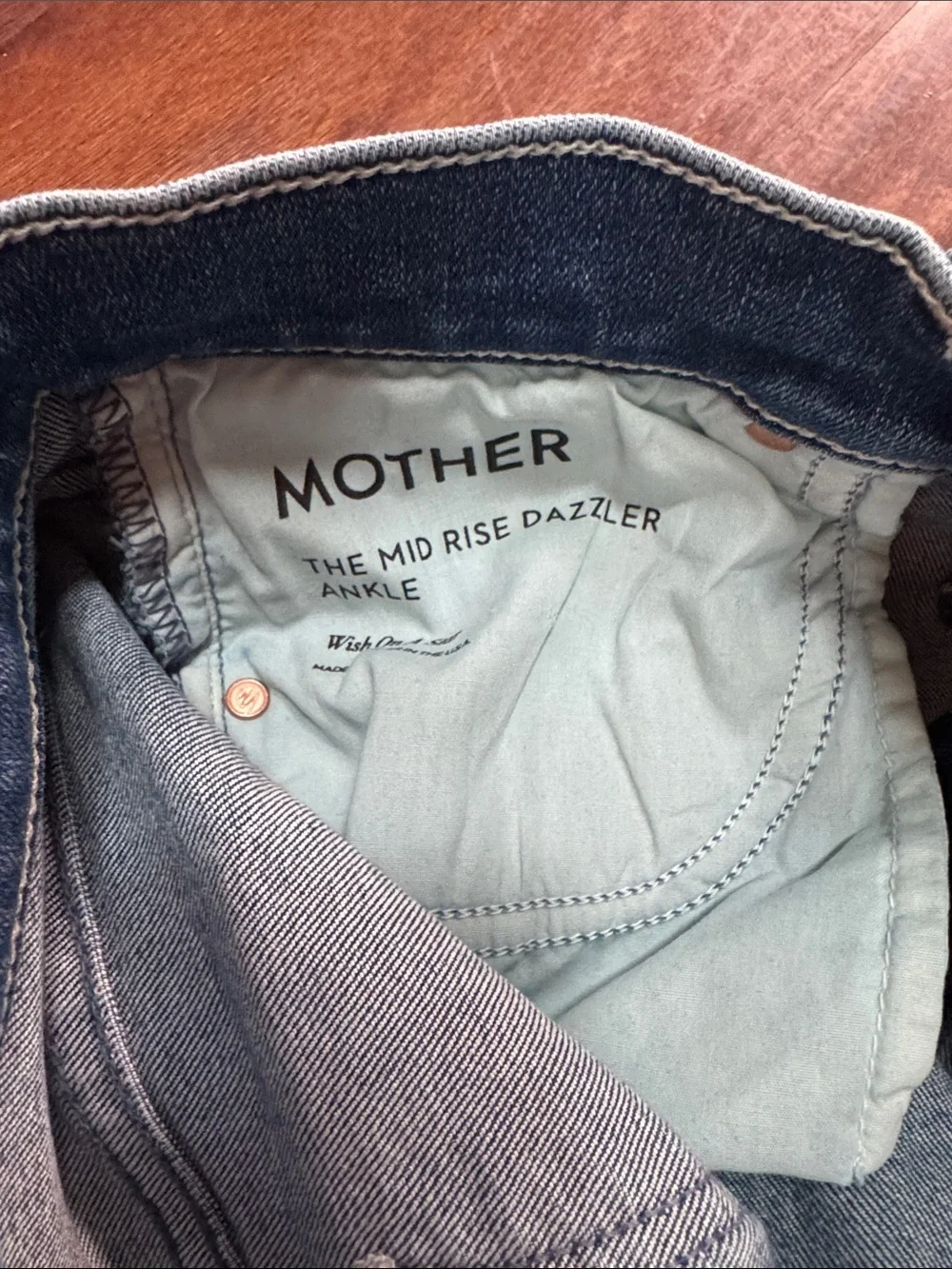 NWT MOTHER the mid rise dazzler ankle skinny Jeans in Faded Blue Wash Sz 24